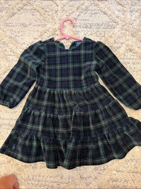 Polo by Ralph Lauren Green and Navy Plaid Tiered Girls Dress